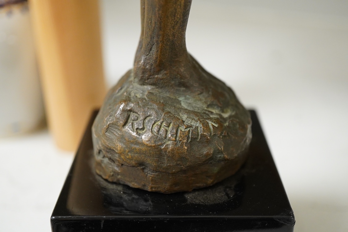 R. Schmitz, a German bronze study of a lady, raised on stepped base, 35cm high